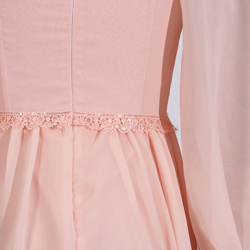 French Elegant Beautiful Dress Autumn Stitching Floral Design High Sense Dress Women
