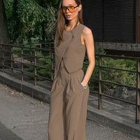 Casual Khaki Elegant Sleeveless Vest &amp; Trousers