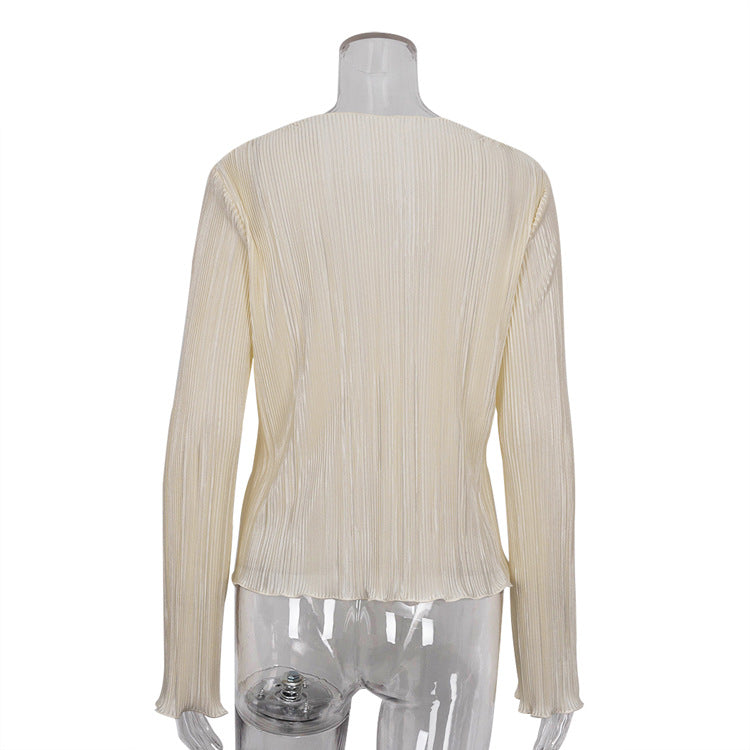 Lace-up Flared Sleeve Pleated Shirt