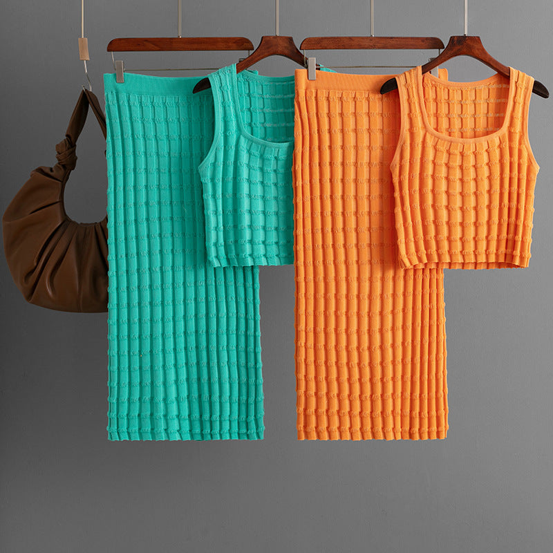 Knit Sleeveless Vest and skirt Set