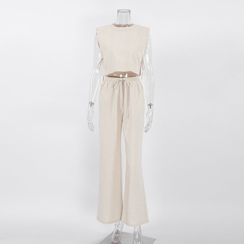 Padded Shoulder Sleeveless Top & Trousers Set