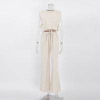 Padded Shoulder Sleeveless Top & Trousers Set