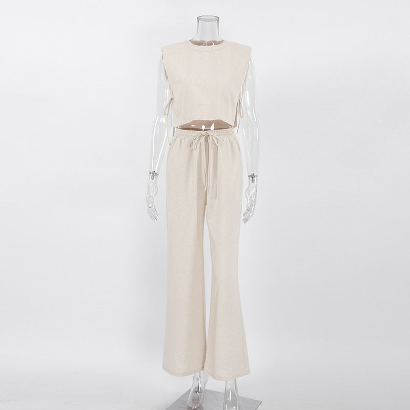 Padded Shoulder Sleeveless Top & Trousers Set
