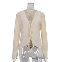 Lace-up Flared Sleeve Pleated Shirt