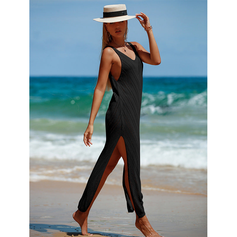 Backless Knitted Maxi Dress with Cover-Upd Dress