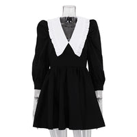 Spring Autumn French Black White Contrast Dress