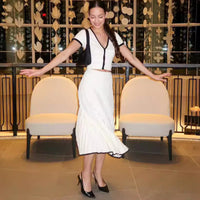 Cardigan and Pleated Skirt Set