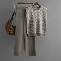 Sleeveless Striped Knit Top &amp; Wide-Leg Pants Two-Piece Set