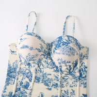 Retro Lace-Up One-Piece Swimsuit with Bag