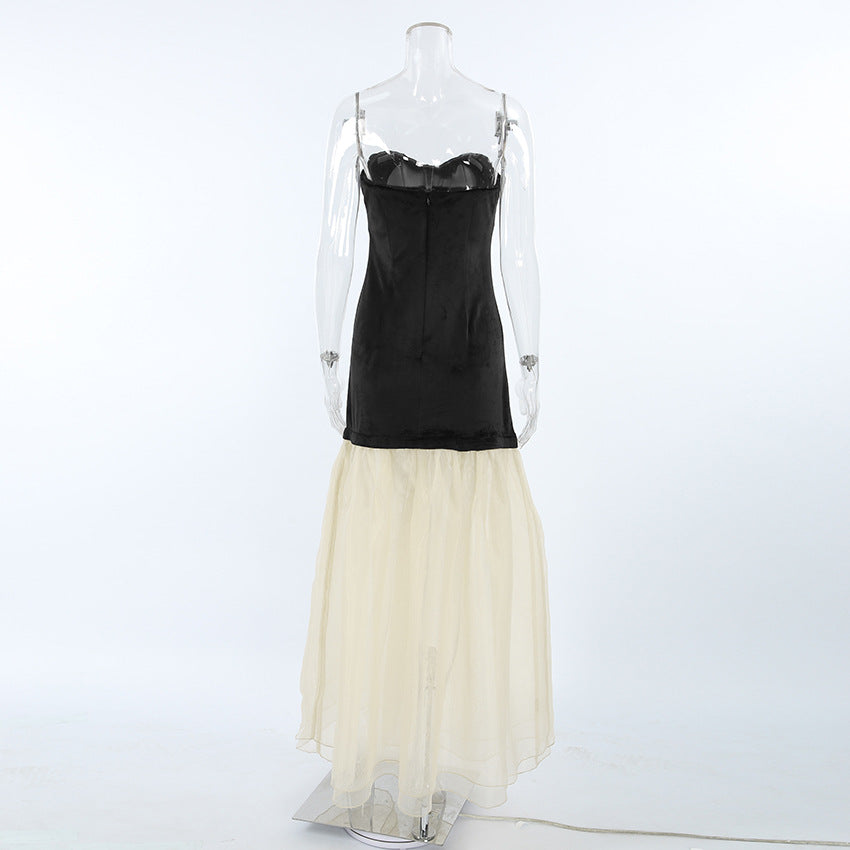 Autumn Evening Party Sexy Design Contrast Color Knitted Sleeveless Tube Top Dress Slim Fit Maxi Dress Women Formal Dress