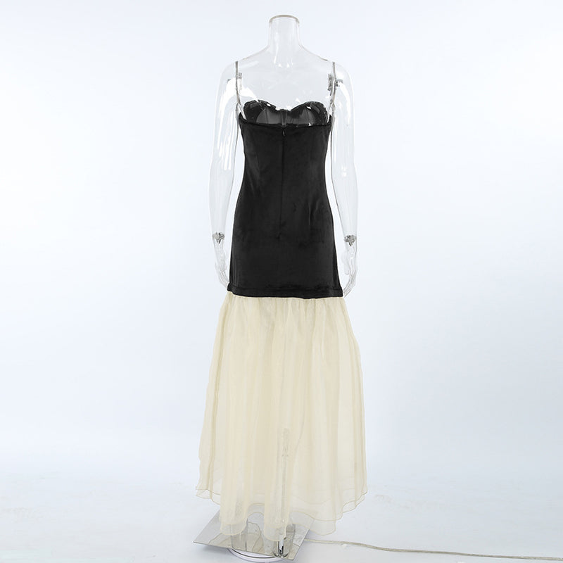 Autumn Evening Party Sexy Design Contrast Color Knitted Sleeveless Tube Top Dress Slim Fit Maxi Dress Women Formal Dress