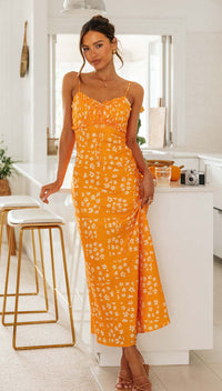 Floral V-Neck Backless Maxi Dress
