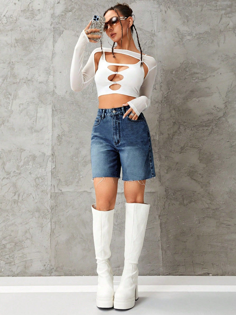 Casual High-Waisted Denim Shorts