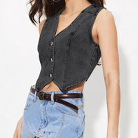V-Neck Denim Button Vest Top