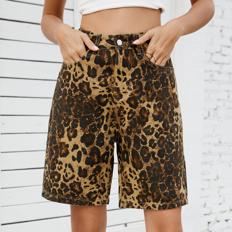 Leopard Print Denim Shorts