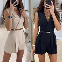 Women Office Jumpsuit Women（Belt Not Included）