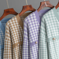 Houndstooth V-Neck Knitted Cardigan