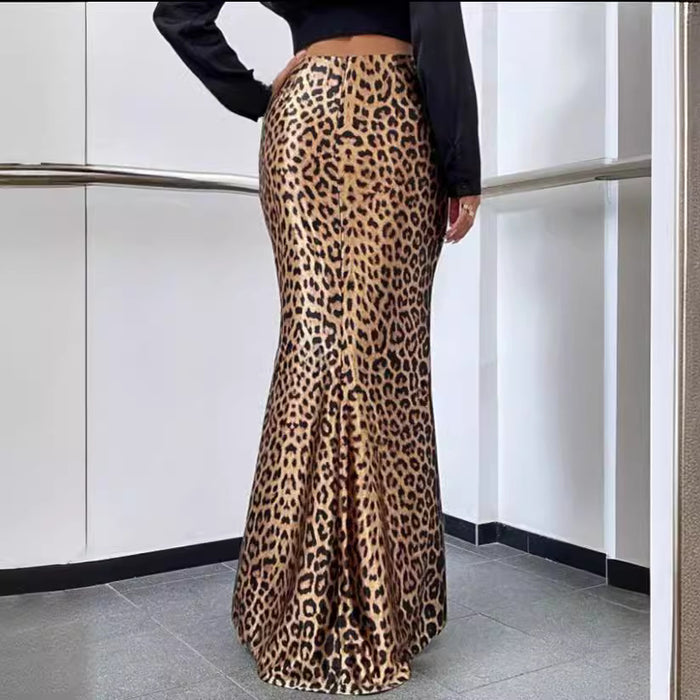 Leopard Print Sheath Fishtail Skirt