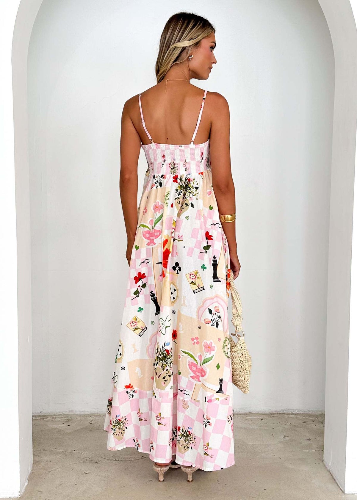 Summer Printed Backless Sexy Suspenders Large Swing High Waist Dress Women