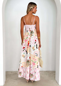 Summer Printed Backless Sexy Suspenders Large Swing High Waist Dress Women