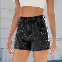 Beaded Slimming Denim Shorts