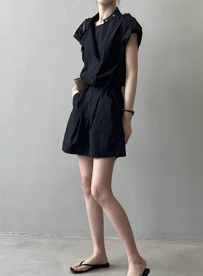 High-Waist Drawstring Cargo Overalls