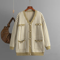 Houndstooth V-Neck Knitted Cardigan