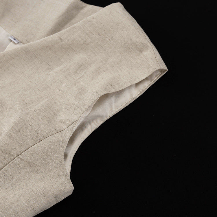Cotton Linen Sleeveless Waistcoat & Shorts Set