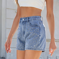 Beaded Slimming Denim Shorts