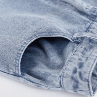Cotton Simple Retro Long A line Skirt Split Denim Dress