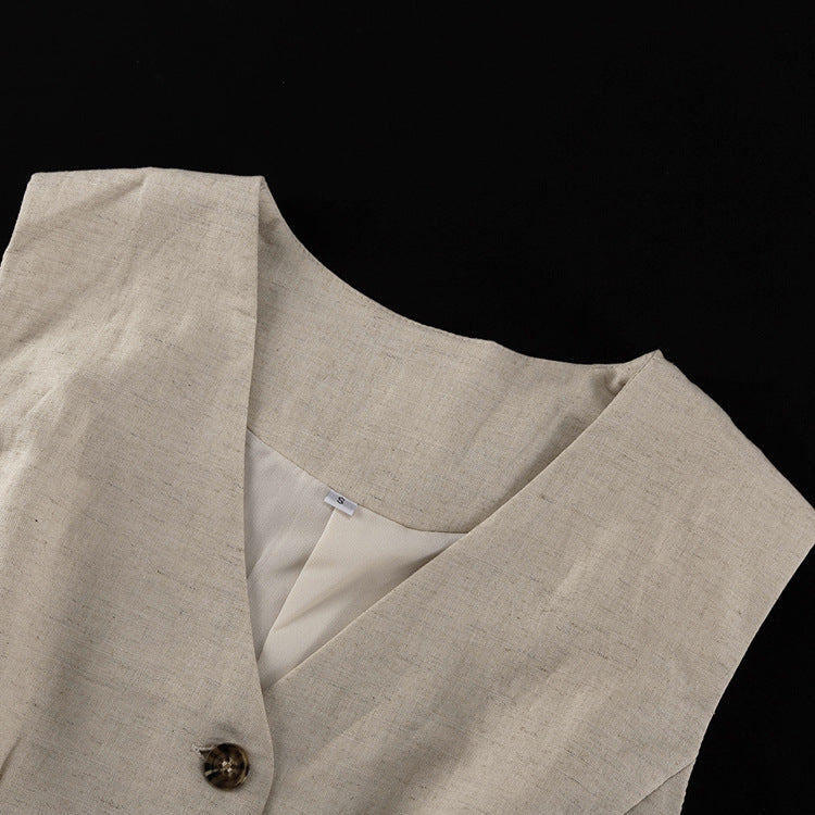 Cotton Linen Sleeveless Waistcoat & Shorts Set