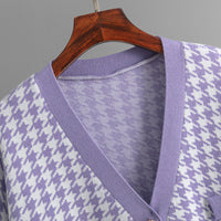 Houndstooth V-Neck Knitted Cardigan