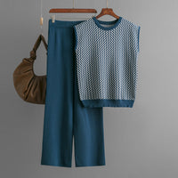 Sleeveless Striped Knit Top &amp; Wide-Leg Pants Two-Piece Set