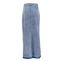 Cotton Simple Retro Long A line Skirt Split Denim Dress