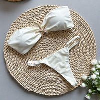 Solid Color Tube Top Bikini Set