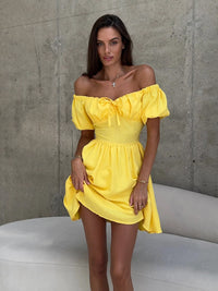 Off Shoulder Short Sleeve Lace-Up Dress