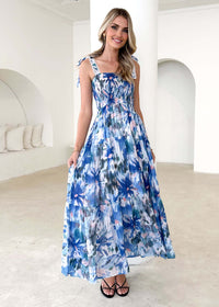 Floral Smocked Slit Maxi Dress