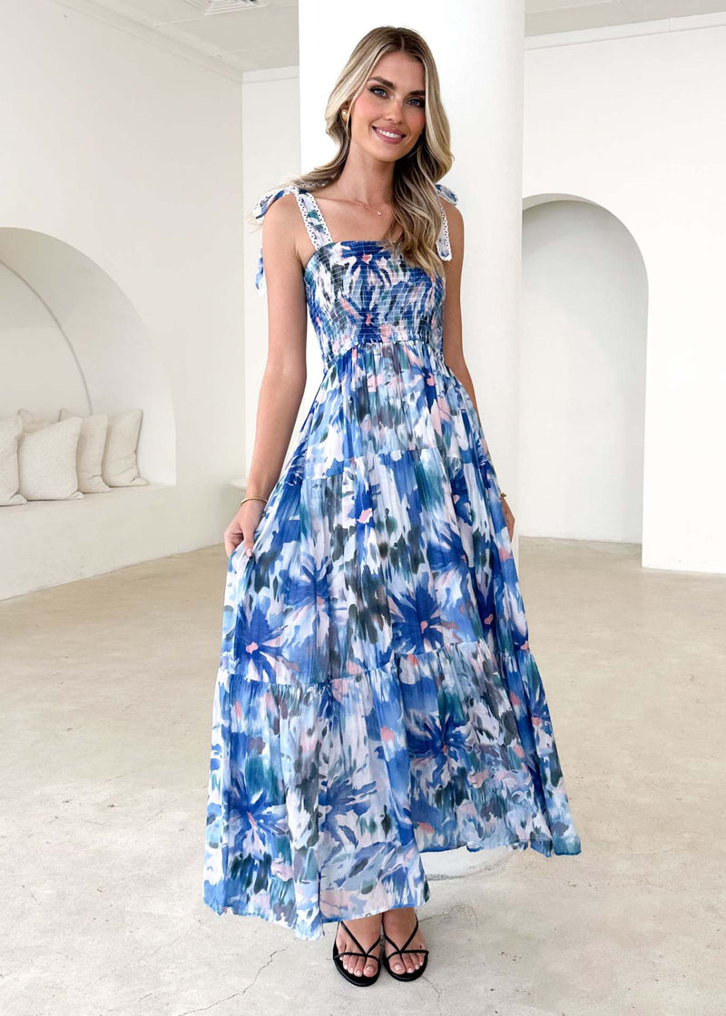 Floral Smocked Slit Maxi Dress