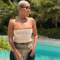 Contrast Stitch Cutout Crop Top