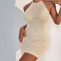 Solid Color Backless Beach Cover-Up Dress