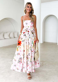 Summer Printed Backless Sexy Suspenders Large Swing High Waist Dress Women