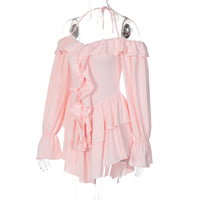 Backless Ruffled Halter Long Sleeve Romper