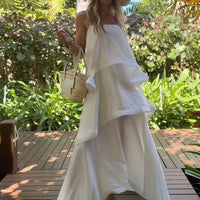 French Satin Drape Sleeveless Dress