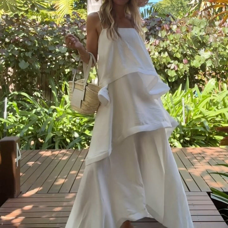 French Satin Drape Sleeveless Dress