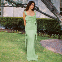 Lace Strap Ruffled Backless Long Dress
