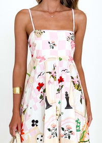 Summer Printed Backless Sexy Suspenders Large Swing High Waist Dress Women