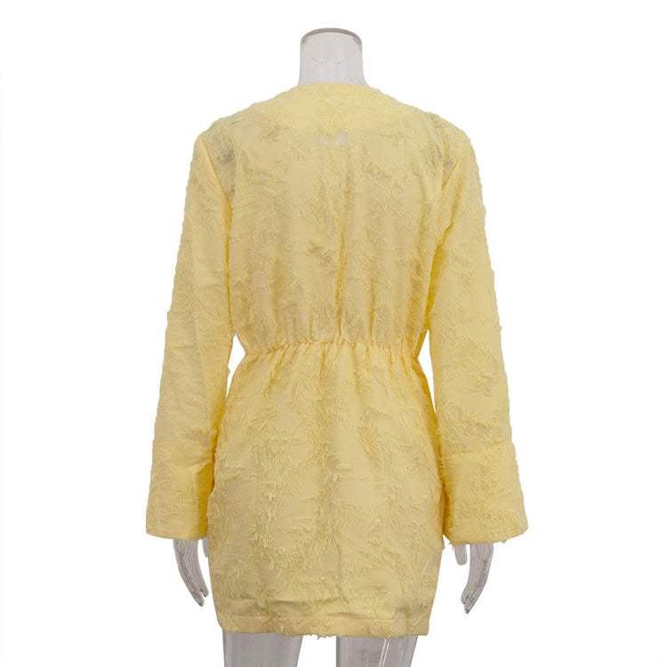 Spring Autumn Solid Color Jacquard Long Dress