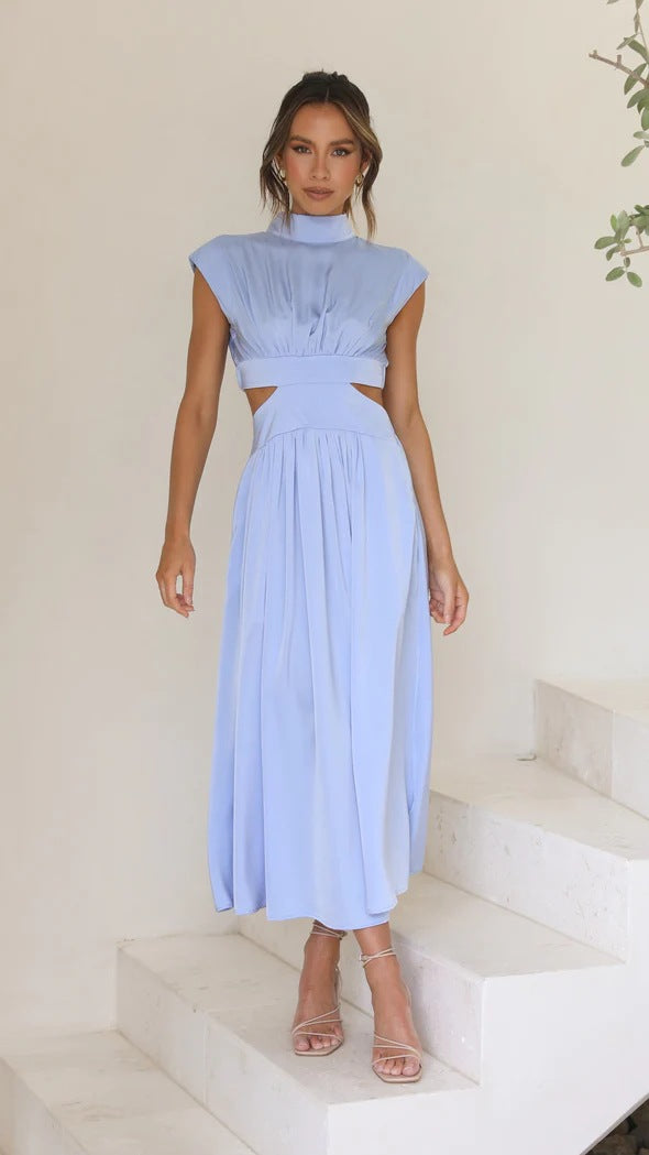 Stand Collar Cutout Maxi Dress