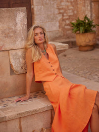Cotton-Linen Vest &amp; Skirt Two-Piece Set