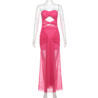 Spring Women Clothing Sexy Tube Top off Neck See through Tied Slim Fit Dress for Women